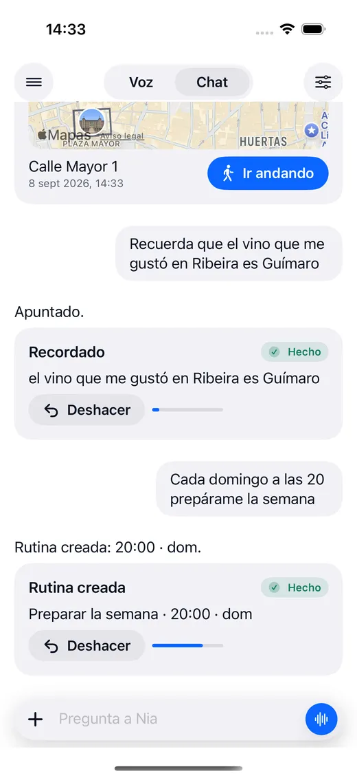 Tarjeta de resultado de Nia con una rutina creada y sus detalles